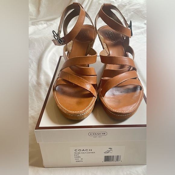 Coach Brown Leather Women's Wedge Sandals - Picture 8 of 9